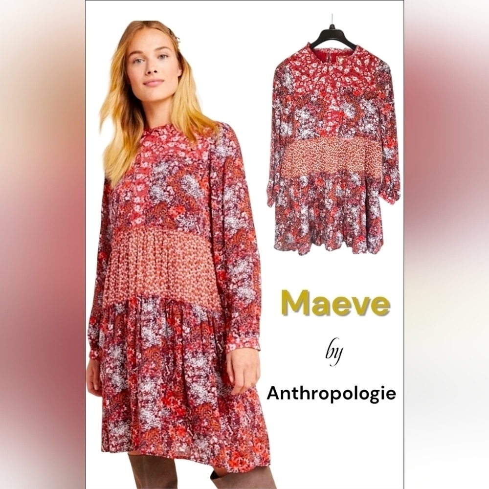 Maeve Anthropologie Esther Tiered Patchwork Dress Size Small Petite